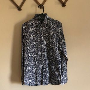 Navy floral print button down dress shirt